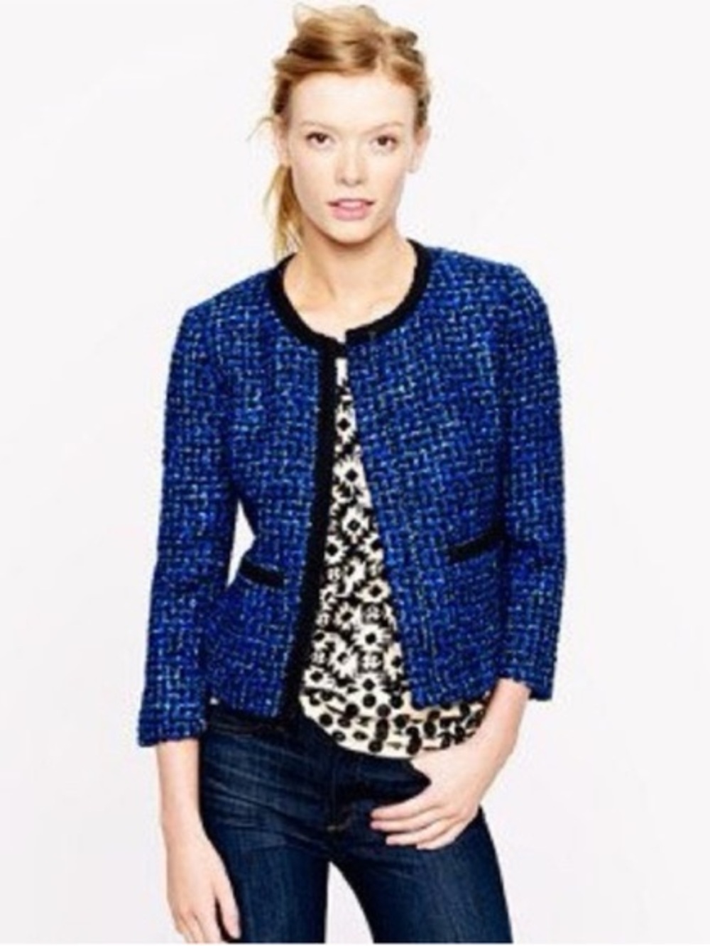 J. Crew Tweed Lady Jacket Blazer in Blue & Black, Women’s size 8